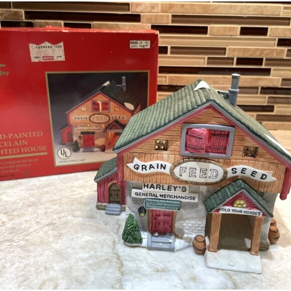 1993 Lemax Dickensvale Village Harleys Feed General Store Lighted Building - Picture 1 of 14